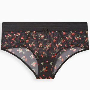 🆕️ Torrid Cherries Print Black Mesh Mid-Rise Cheeky Panty